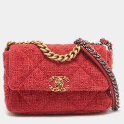 Chanel Red Quilted Tweed Medium 19 Flap Bag