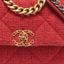 Chanel Red Quilted Tweed Medium 19 Flap Bag