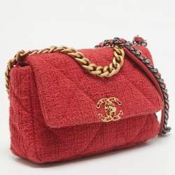 Chanel Red Quilted Tweed Medium 19 Flap Bag