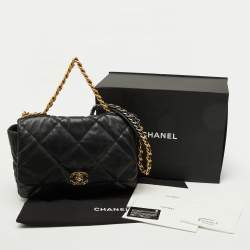 Chanel Black Quilted Leather CC Chain Link Maxi 19 Flap Bag