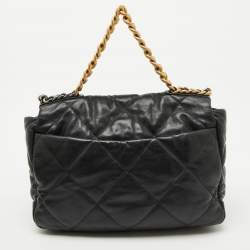 Chanel Black Quilted Leather CC Chain Link Maxi 19 Flap Bag