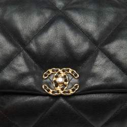 Chanel Black Quilted Leather CC Chain Link Maxi 19 Flap Bag
