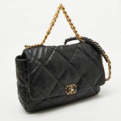 Chanel Black Quilted Leather CC Chain Link Maxi 19 Flap Bag
