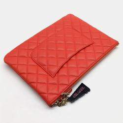 Pre Owned Chanel Red Leather Havana Medium Clutch Bag