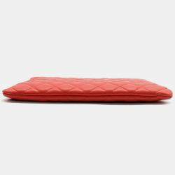 Pre Owned Chanel Red Leather Havana Medium Clutch Bag