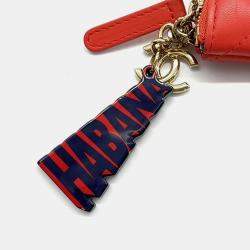 Pre Owned Chanel Red Leather Havana Medium Clutch Bag