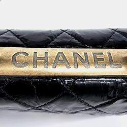 Pre Owned Chanel Black Crinkled Quilted Leather Rita Top Handle Bag