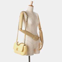 Pre Owned Chanel Yellow Tweed Medium 19 Flap Bag