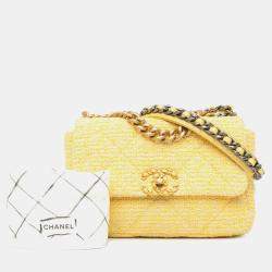 Pre Owned Chanel Yellow Tweed Medium 19 Flap Bag