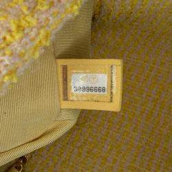Pre Owned Chanel Yellow Tweed Medium 19 Flap Bag
