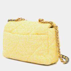 Pre Owned Chanel Yellow Tweed Medium 19 Flap Bag