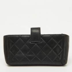 Pre Owned Chanel Black Quilted Leather CC Phone Holder Clutch