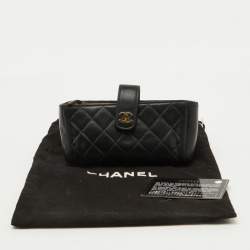 Pre Owned Chanel Black Quilted Leather CC Phone Holder Clutch