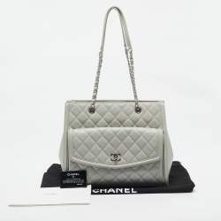Chanel Light Grey Quilted Leather CC Front Pocket Tote