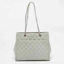 Chanel Light Grey Quilted Leather CC Front Pocket Tote