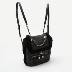 Chanel Black Quilted Leather and Shearling Paris-Hamburg Backpack
