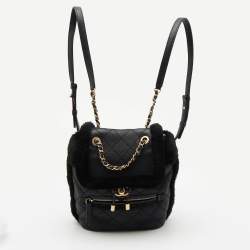 Chanel Black Quilted Leather and Shearling Paris-Hamburg Backpack