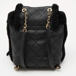 Chanel Black Quilted Leather and Shearling Paris-Hamburg Backpack