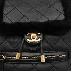 Chanel Black Quilted Leather and Shearling Paris-Hamburg Backpack