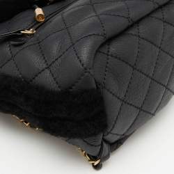 Chanel Black Quilted Leather and Shearling Paris-Hamburg Backpack