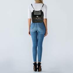 Chanel Black Quilted Leather and Shearling Paris-Hamburg Backpack