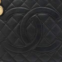Pre Owned Chanel Black Quilted Caviar Leather Medallion Tote