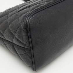 Pre Owned Chanel Black Quilted Caviar Leather Medallion Tote