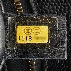 Pre Owned Chanel Black Quilted Caviar Leather Medallion Tote