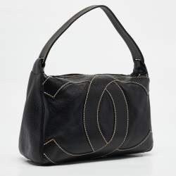 Pre Owned Chanel Black Caviar Leather Surpique CC Hobo