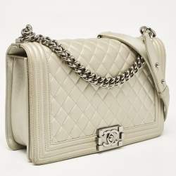 Chanel Grey Quilted Leather New Medium Boy Flap Bag