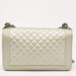 Chanel Grey Quilted Leather New Medium Boy Flap Bag