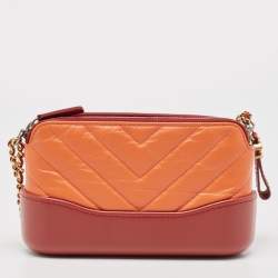 Chanel Orange/Red Quilted Leather Gabrielle Double Zip Chain Clutch
