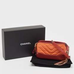 Chanel Orange/Red Quilted Leather Gabrielle Double Zip Chain Clutch