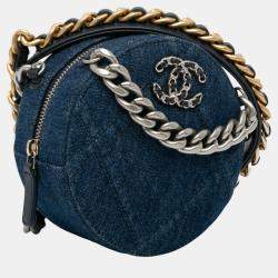Chanel Blue Denim 19 Round Clutch with Chain