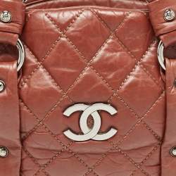 Pre Owned Chanel Dark Brown Quilted Aged Leather Small Puffer Lady Braid Bowler Bag