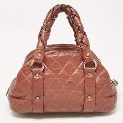 Pre Owned Chanel Dark Brown Quilted Aged Leather Small Puffer Lady Braid Bowler Bag