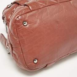 Pre Owned Chanel Dark Brown Quilted Aged Leather Small Puffer Lady Braid Bowler Bag