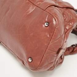Pre Owned Chanel Dark Brown Quilted Aged Leather Small Puffer Lady Braid Bowler Bag