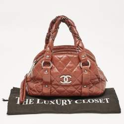 Pre Owned Chanel Dark Brown Quilted Aged Leather Small Puffer Lady Braid Bowler Bag
