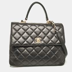 Pre Owned Chanel Black Quilted Leather Large Trendy CC Top Handle Bag