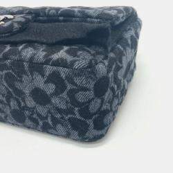 Pre Owned Chanel Black Denim  Camellia Motif Chain Shoulder Bag