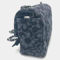 Pre Owned Chanel Black Denim  Camellia Motif Chain Shoulder Bag