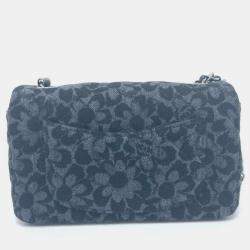 Pre Owned Chanel Black Denim  Camellia Motif Chain Shoulder Bag