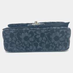 Pre Owned Chanel Black Denim  Camellia Motif Chain Shoulder Bag