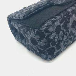 Pre Owned Chanel Black Denim  Camellia Motif Chain Shoulder Bag