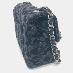 Pre Owned Chanel Black Denim  Camellia Motif Chain Shoulder Bag
