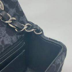 Pre Owned Chanel Black Denim  Camellia Motif Chain Shoulder Bag