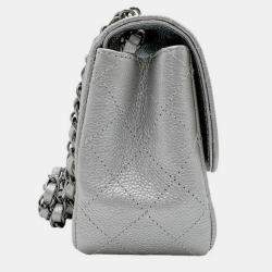 Chanel Silver  Caviar Leather Chain Shoulder Bag
