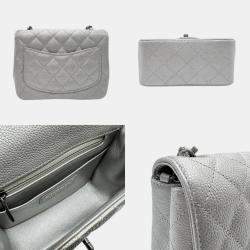 Chanel Silver  Caviar Leather Chain Shoulder Bag