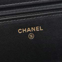 Chanel Black Lambskin Leather Pearl Wallet on Chain